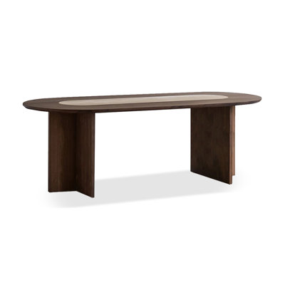 Brown Rectangular Solid Wood + Sintered Stone tabletop Dining Table