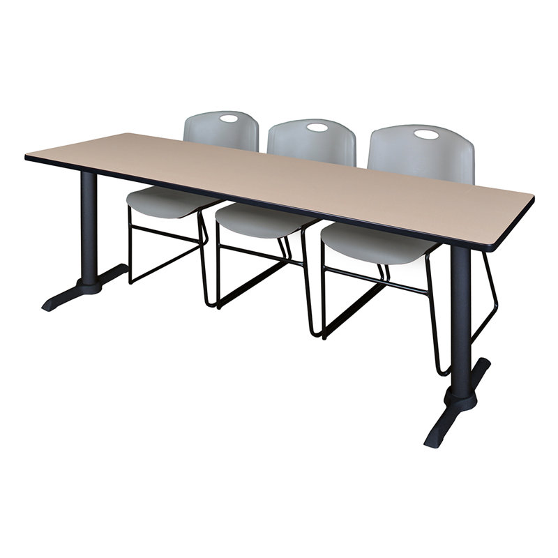 Table de formation Neyland Cain T-Base et 3 chaises empilables Zeng, Gris, Gris