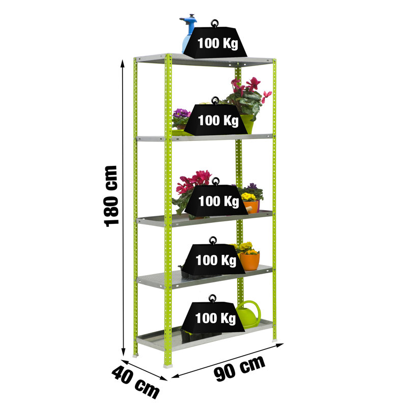 Upper Vobster 90cm W Steel Height -Adjustable Shelving Unit, Green/Grey, 180cm H x 90cm W x 40cm D