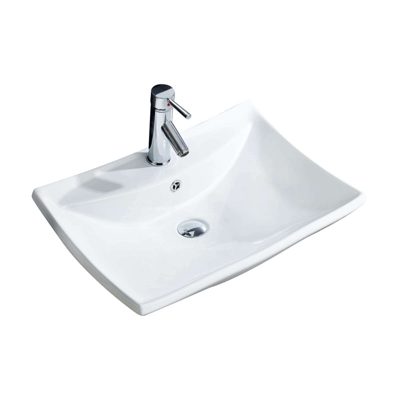 Lavabo de salle de bain rectangulaire rectangulaire en céramique avec trop-plein Modern
