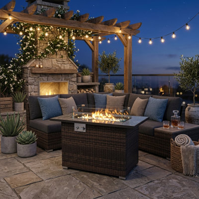 44" Outdoor Gas Fire Pit Table with Ceramic Tile Tabletop and Hidden Tank Storage
