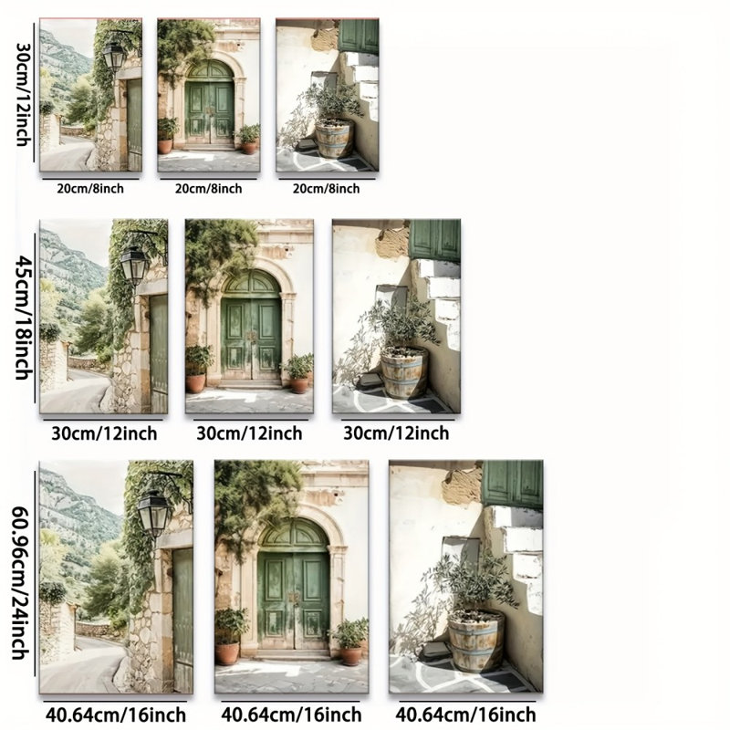 «Rustic Mediterranean Alley», reproduction sur toile 3 pièces - Cozy Living Space, 24 * 16 pouces 3 pièces