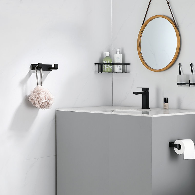 Matte Black Stainless Steel Double Robe and Towel Hook Set