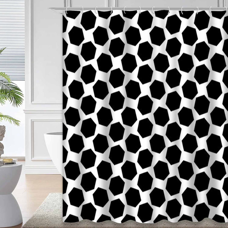 Rideau de douche noir abstrait géométrique blanc avec 12 crochets, L 72 po x l 78 po