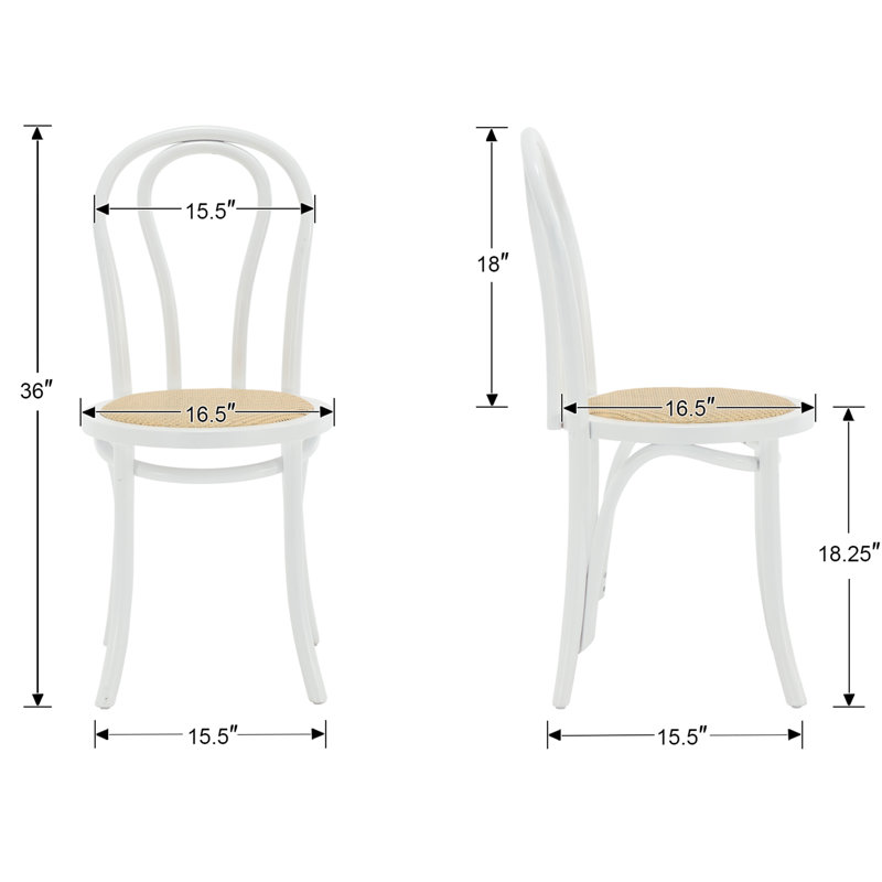 Rattan Seat Dining Chair With Solid Wood Frame, French Side Chair For Dining Room/Kitchen, White