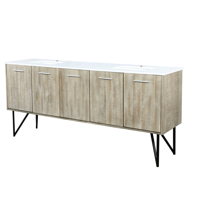 80 po Meuble-lavabo large et rustique avec comptoir en marbre - bois massif, fermeture en douceur, comptoir à teinture double, 2 armoires et tiroir