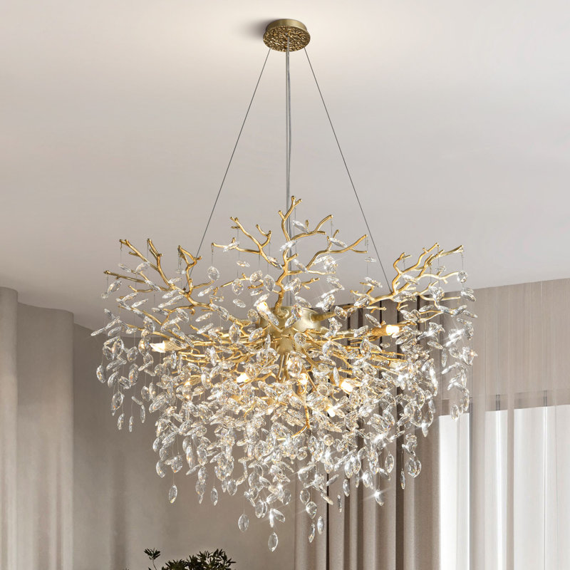 Lustre en cristal chromé 12 lumières Modern, Doré, H 27,56 po x l 39,37 po x P 39,37 po
