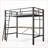 Twin Size Metal Loft Bed with L-Shaped Desk &amp; Charging Station, No Box Spring Needed, Black Space-Saving Design
