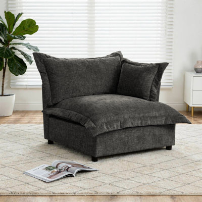 Plush Dark Grey Upholstered Chenille Accent Chair with Oversized Cloud Cushions