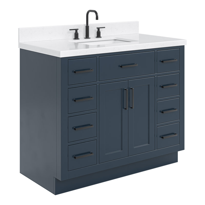 Meuble-lavabo simple en bois massif 42 po avec plateau en quartz Carrara de 1,5 po Thornaby, Forme rectangulaire