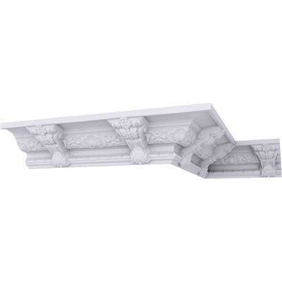Endurathane Monique Crown Moulding, 5 1/4"H x 6 1/4"P x 8 1/4"F x 94 1/2"L, Factory Primed