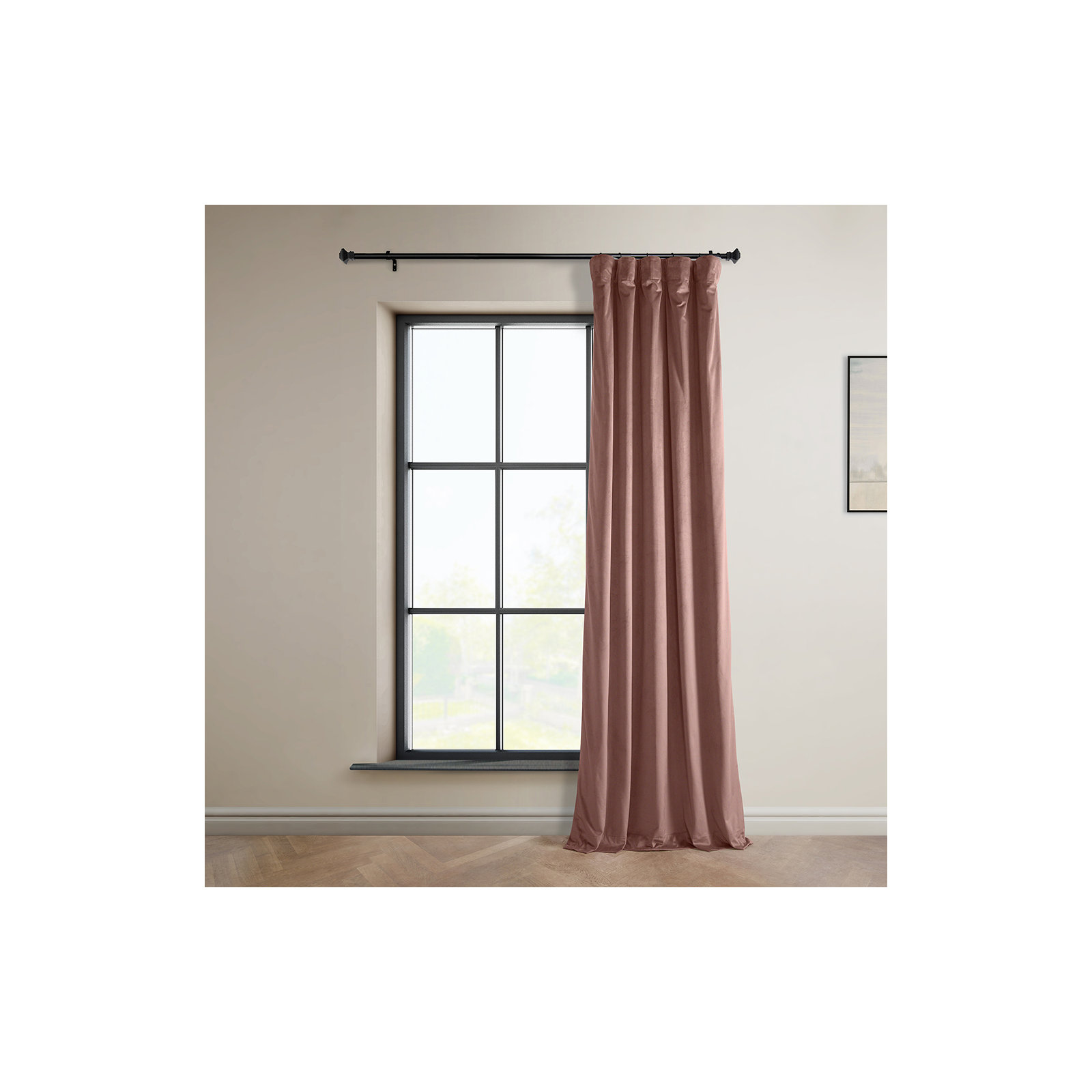 Matra Plush Velvet Curtains for Bedroom - Room Darkening Curtains for Living Room Window Single Panel, Wild Rose