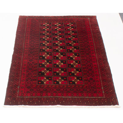 Tapis rouge en laine noué à la main de conception unique 4 pi 2 po x 6 pi 9 po nouvel âge Kalgoorlie