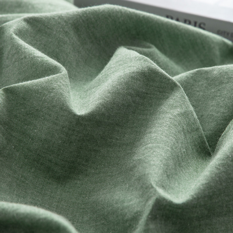 Solayne 100% Washed Cotton Reversible Duvet Cover Set, White and Green, Soft Casual Design with Zipper & Corner Ties, King