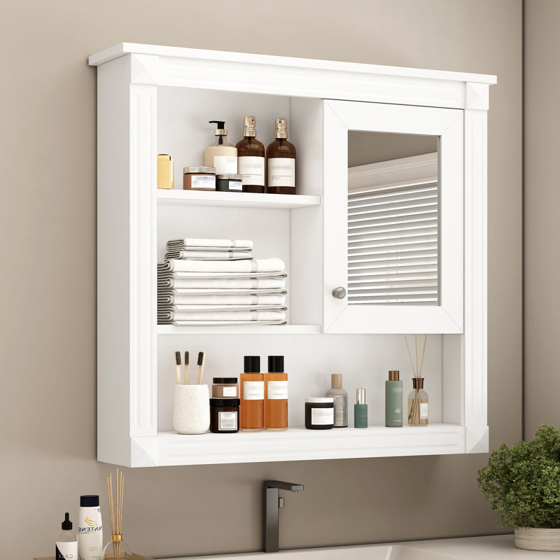 Armoire murale de salle de bain avec miroir, Blanc
