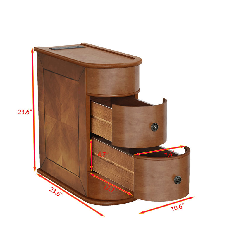 Table de bout avec station de charge, table d'appoint avec 2 tiroirs