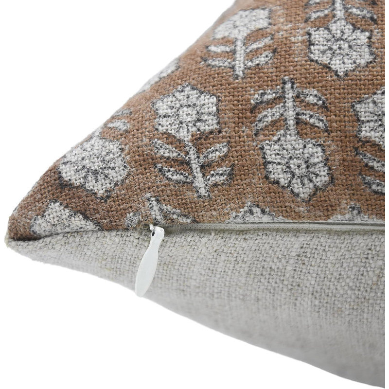Linen Pillow Cover, Brown/White Floral 2, 14"H x 14"W, Square