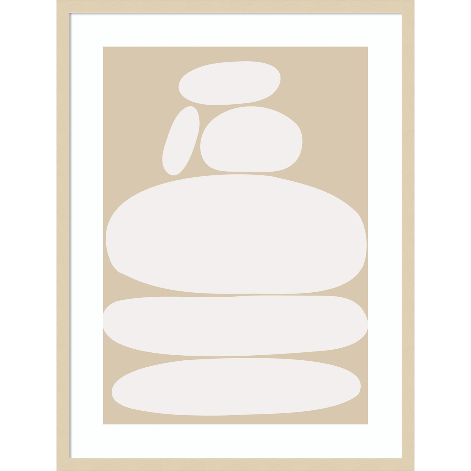 Zen River Rocks Neutral Print, Brown Framed, 33" H x 25" W