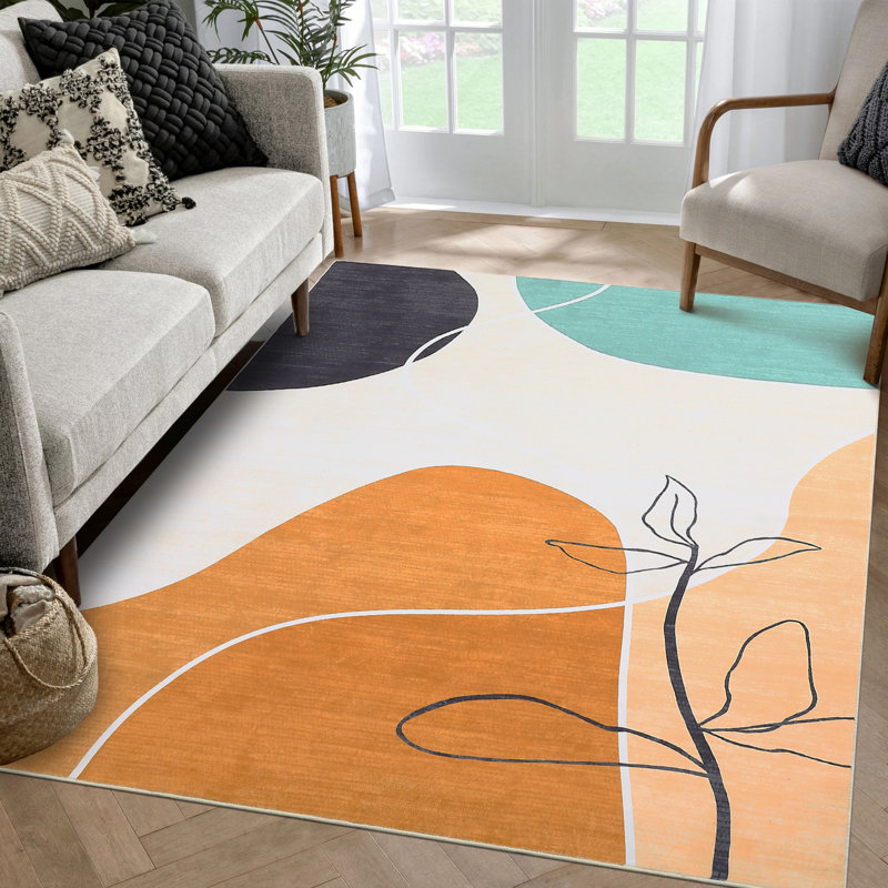 Abstract Machine Printed Area Rug, Rectangle 160 x 230 cm, Orange