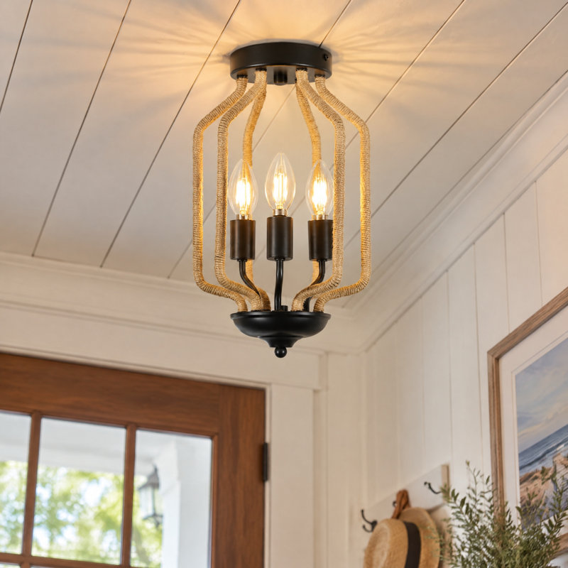 3-Light Rope-wrapped Flush Mount Light