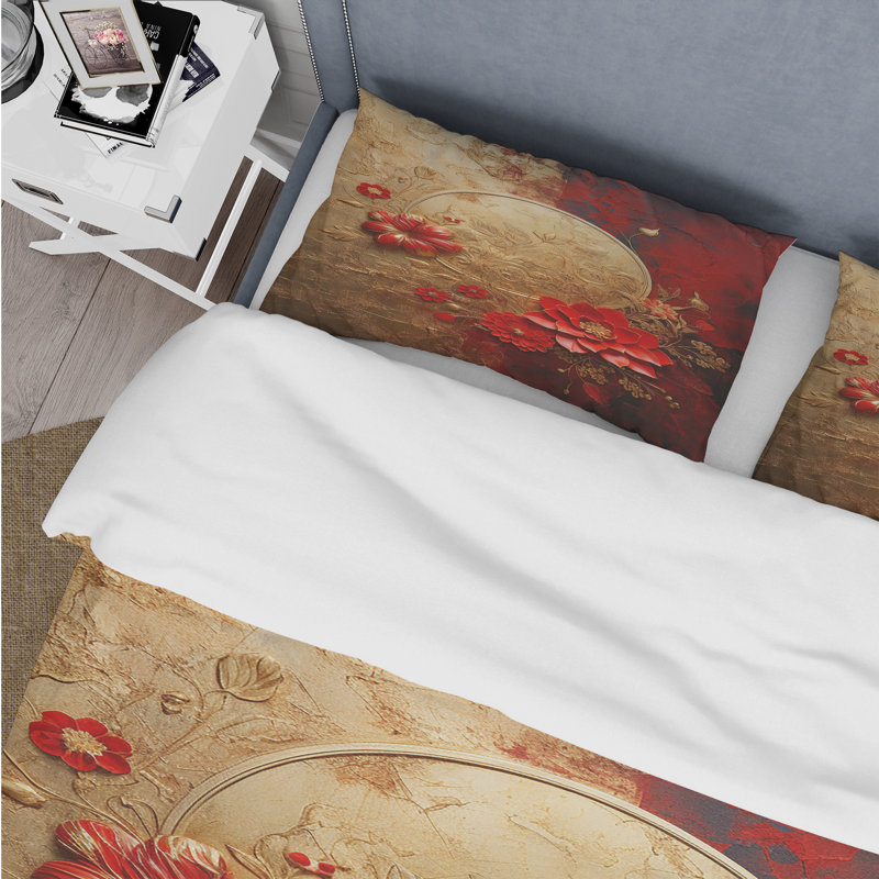 Ensemble de housse de couette God and Red Floral Japanese Tiles II - Abstract Botanicals