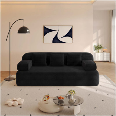 Canapé sans cadre, canapé-lit convertible 2 en 1 avec 3 coussins - tissu velours côtelé moelleux, canapé 3 places multifonctionnel pour les petits espaces, les appartements et les chambres