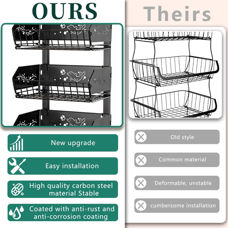 4-Tier Kitchen Snack Cart with Wheels - Upgraded wider and thicker, Multi-Purpose Rolling Storage Cart for, Grey