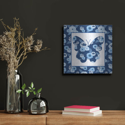  'Beautiful Blue Butterflies E' by Jean Plout Metal Wall Art, 12" x 12"