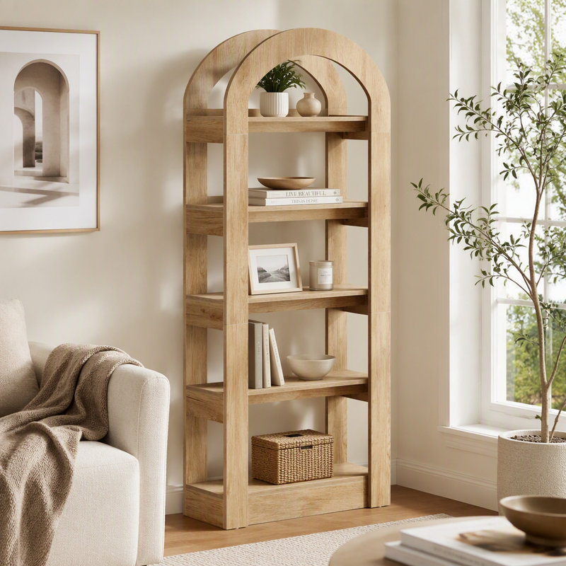 Arched 5-Tier Bookshelf Display Shelf Bookcase
