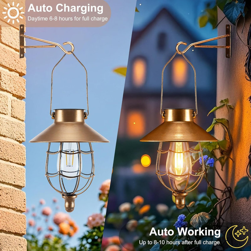 15" Solar Lantern Outdoor Hanging Light, Brown