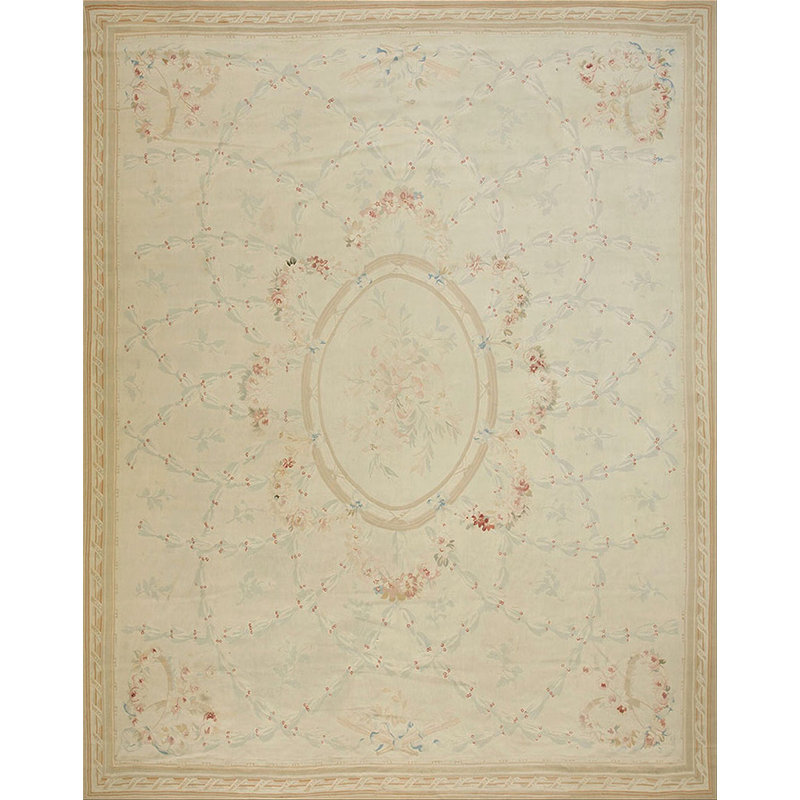 Antique Aubusson French Ivory 1880s Rug