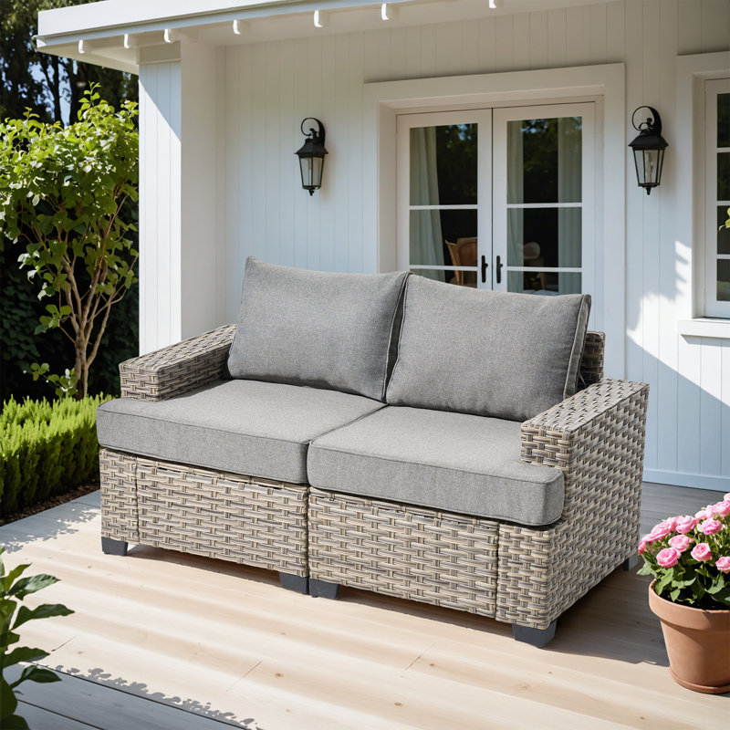 Ensemble modulaire d'extérieur en osier avec coussins Wahkon, Gris