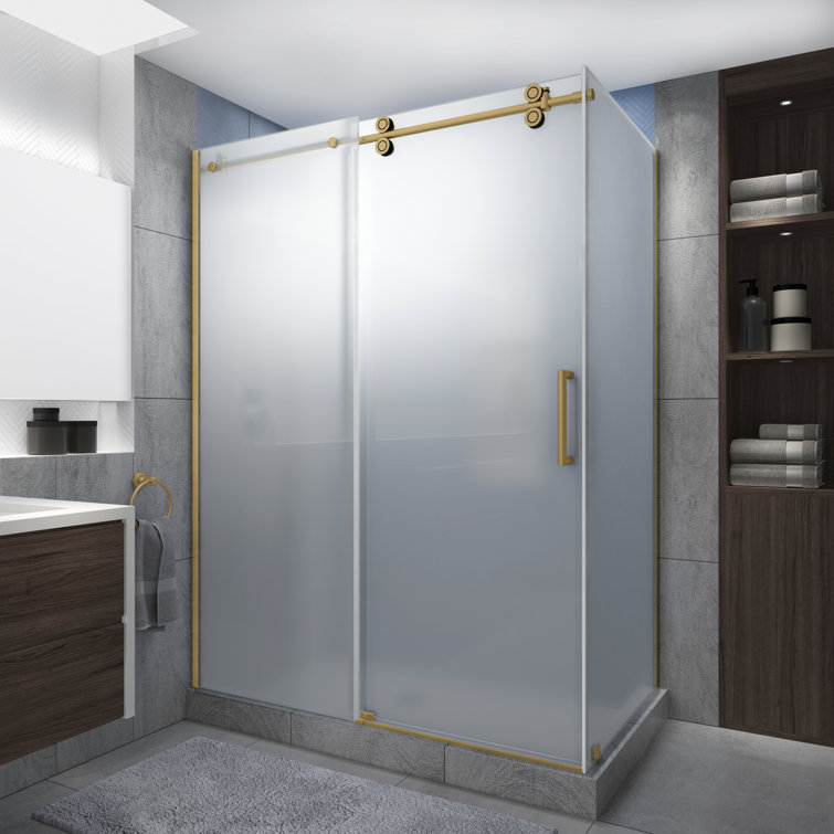 Langham XL 60" W x 80" H Frameless Rectangle Sliding Shower Enclosure with Fixed Panel