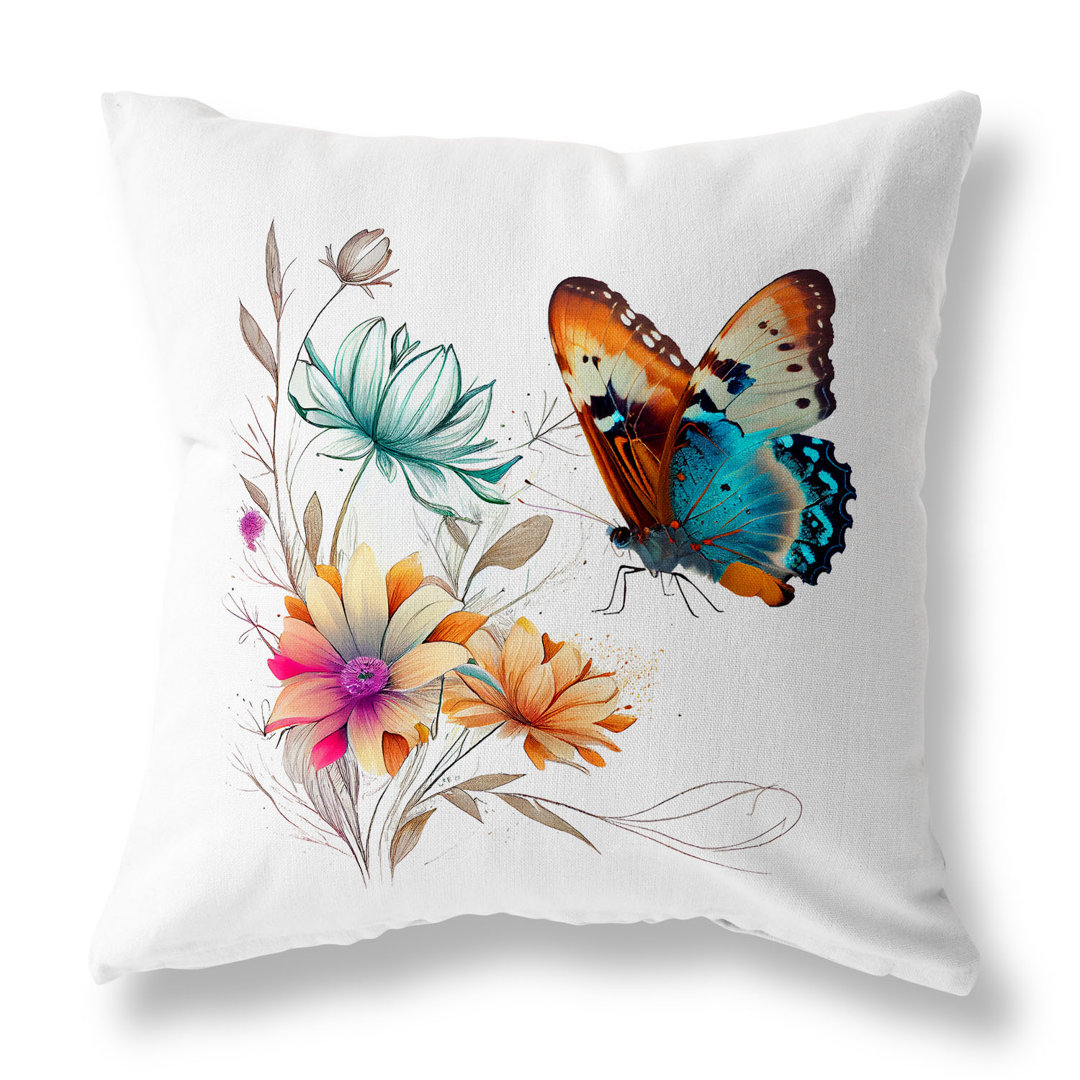 Butterfly's Floral Journey Indoor/Outdoor Floral Square Cushion mit Füllung