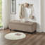 Banc de rangement capitonné capitonné, banc d'entrée en tissu de lin avec pieds en bois fuselés-499400230