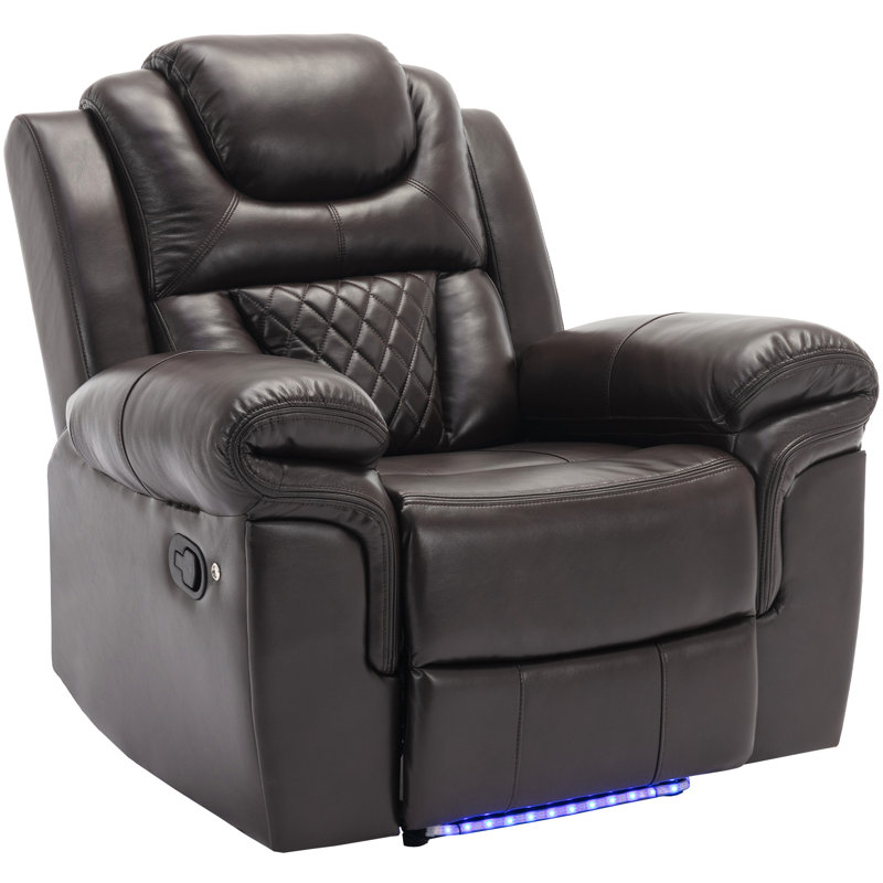 Home Theater Seating Manual Recliner Chair With LED Light Strip For Living Room, Brown Faux Leather