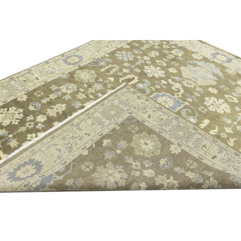 Floral Handmade Hand-Knotted Rectangle 8'2" x 9'1" Wool Area Rug in Blue/Green/Beige