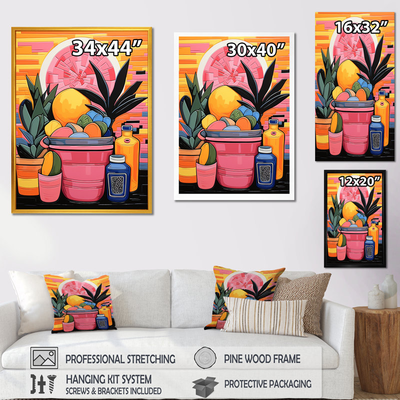 Jour de lessive jaune et rose au Mexique - Art mural, H 32 po x l 16 po x P 1 po