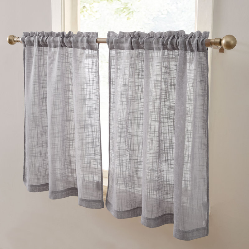 Galiena Faux Linen Textured Semi Sheer Rod Pocket Curtain Tiers for Kitchen & Bathroom, Set of 2, 35" W x 36" L, Gray