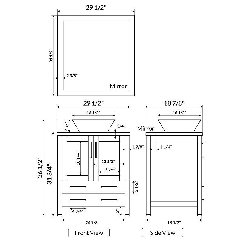 Ensemble de meuble-lavabo simple 54 "avec miroir, Gris