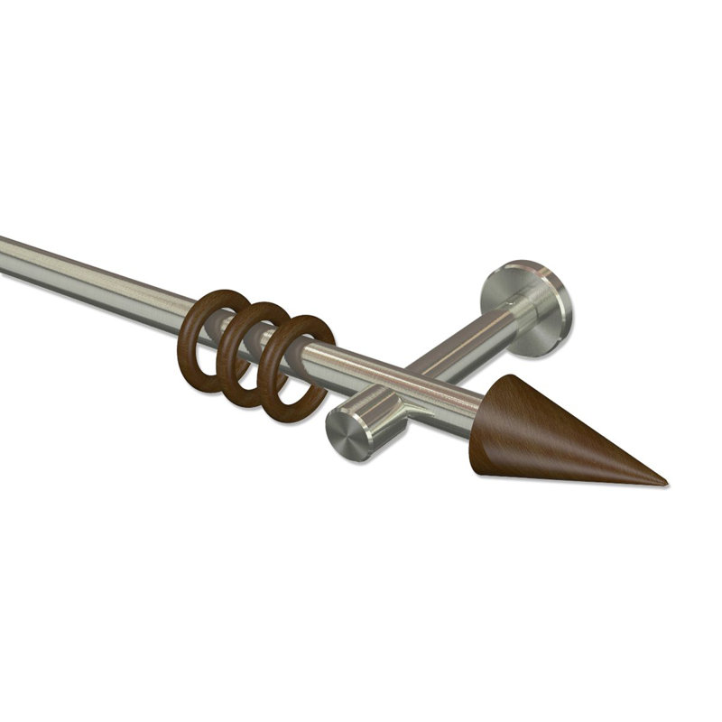 Curtiss Curtain Pole Set, 5cm H x 480cm W x 11cm D, Stainless Steel/Walnut Lacquered