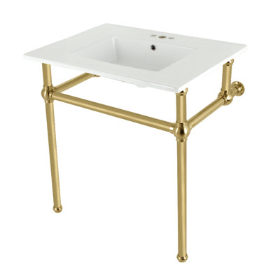 Lavabo console en céramique Kingston Brass Templeton de 31 pouces avec pieds en laiton (4 pouces, 3 trous)