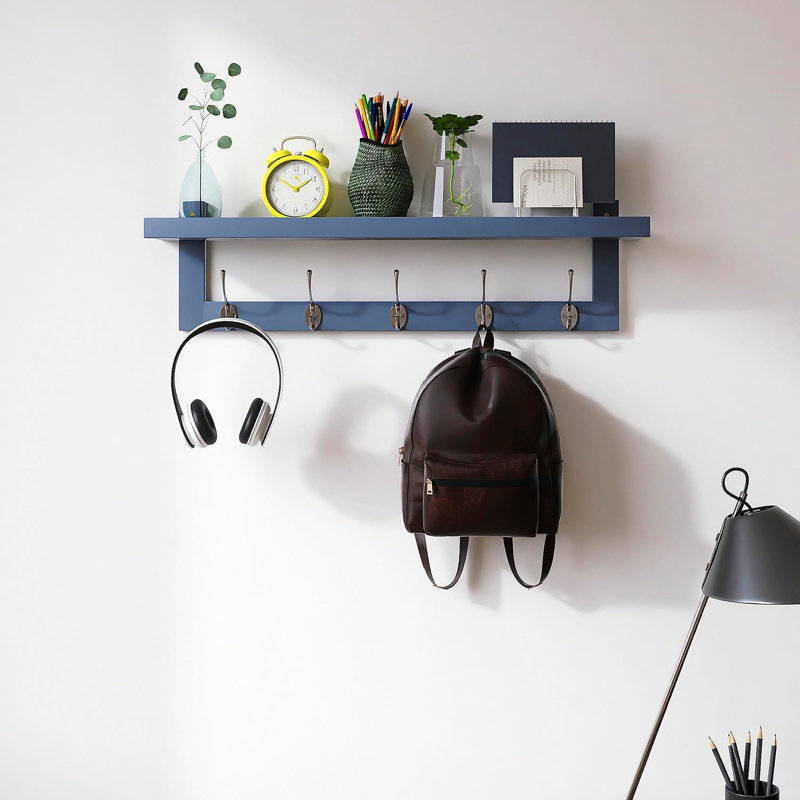 Coat Hooks with Shelf Wall-Mounted, 29.2 Inch Entryway Coat Rack for Wall, Bamboo Hanging Shelf
