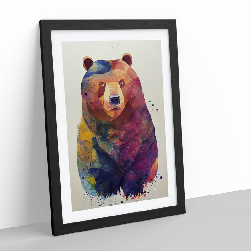 Bear Watercolour No.3 - Single Picture Frame Print, Black Framed, 64cm H x 46cm W x 2cm D