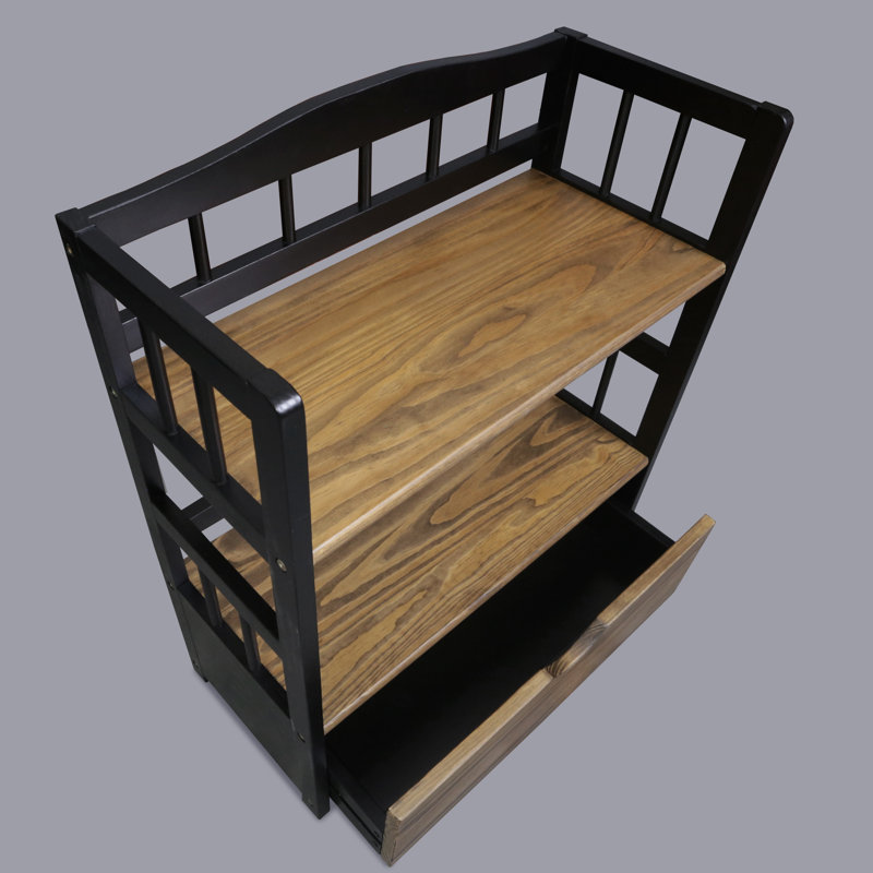 Solid Wood 2-tier Small Bookshelf With Drawer