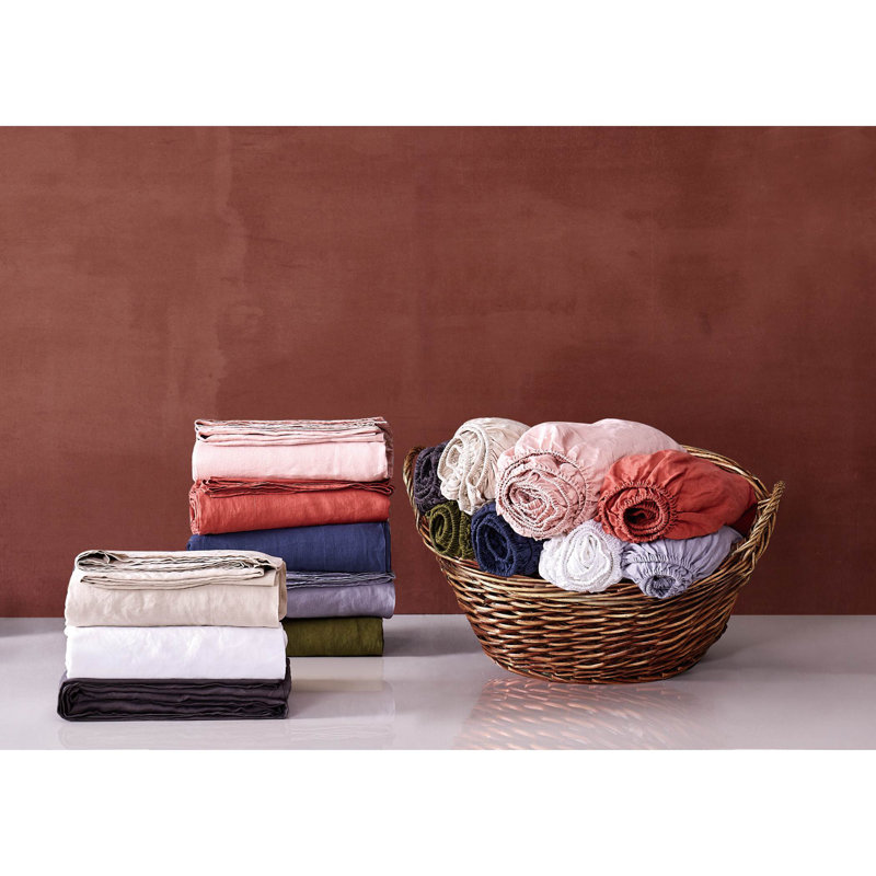 Ensemble de draps en lin Nena Aybar, Naturel, Ensemble de draps pour très grand lit avec 2 taie