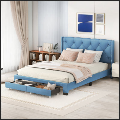 Blasford Queen Size Storage Bed Linen Upholstered Platform Bed