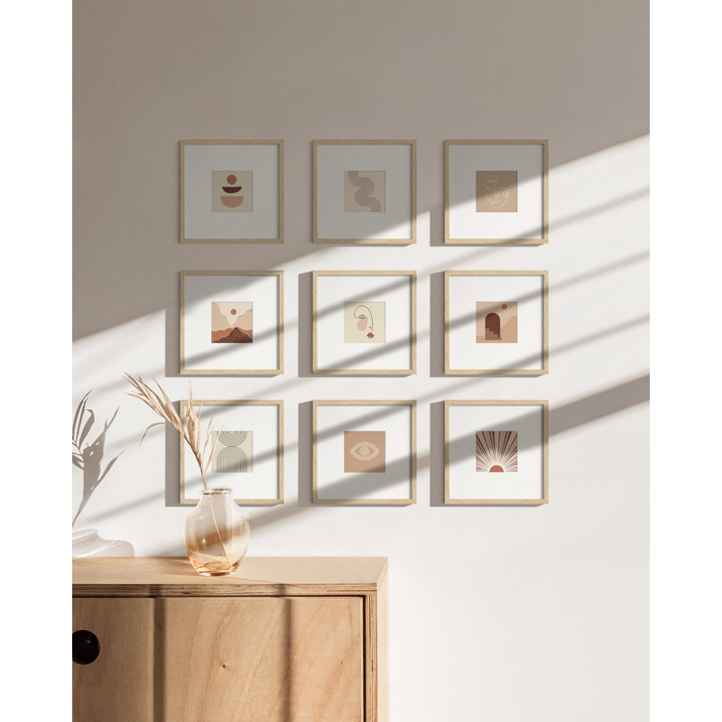 Cadre photo - ensemble de 9, 4 po x 4 po, 8 po x 8 po, Beige