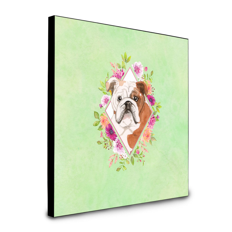 Panneau mural Dollman Flowers, Vert, Bouledogue anglais brun
