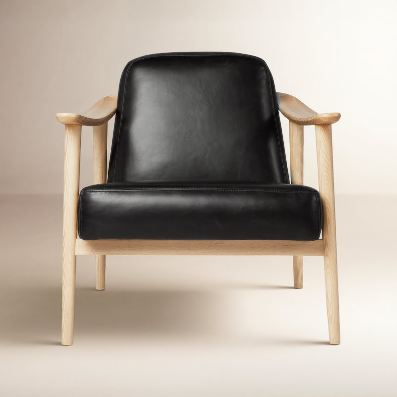 Baltic 76.2Cm Top Grain Leather Wide Armchair, Saddle Black Genuine Leather, Ash Natural
